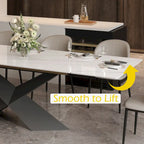 63-95Extendable Modern Dining Table for 4-10, White Glossy Sintered Stone Tabletop, black X-Shaped Steel Legs - 94.5