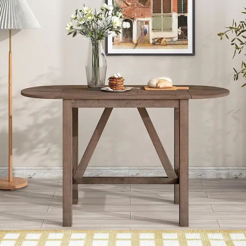 Set da pranzo a 3 pezzi in legno, altezza bancone, con tavolo a ribalta e 2 sedie imbottite