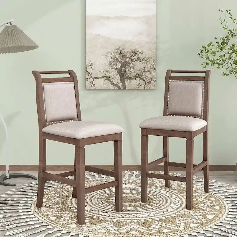 Set da pranzo a 3 pezzi in legno, altezza bancone, con tavolo a ribalta e 2 sedie imbottite