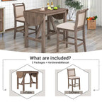 Set da pranzo a 3 pezzi in legno, altezza bancone, con tavolo a ribalta e 2 sedie imbottite
