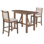 Set da pranzo a 3 pezzi in legno, altezza bancone, con tavolo a ribalta e 2 sedie imbottite