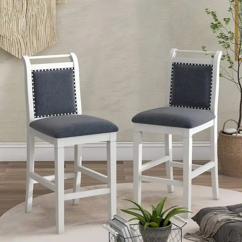 Set da pranzo a 3 pezzi in legno, altezza bancone, con tavolo a ribalta e 2 sedie imbottite