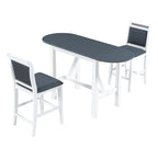 Set da pranzo a 3 pezzi in legno, altezza bancone, con tavolo a ribalta e 2 sedie imbottite