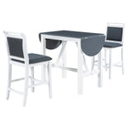 Set da pranzo a 3 pezzi in legno, altezza bancone, con tavolo a ribalta e 2 sedie imbottite