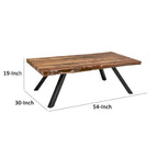 Isla 54 Inch Coffee Table, Acacia Wood Surface, Live Edge, Rich Brown