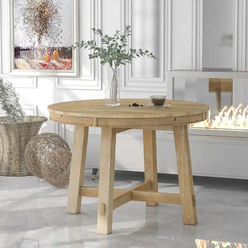 Tavolo da pranzo rotondo, tavolo rotondo allungabile stile rustico, tavolo da cucina in legno da 16 posti