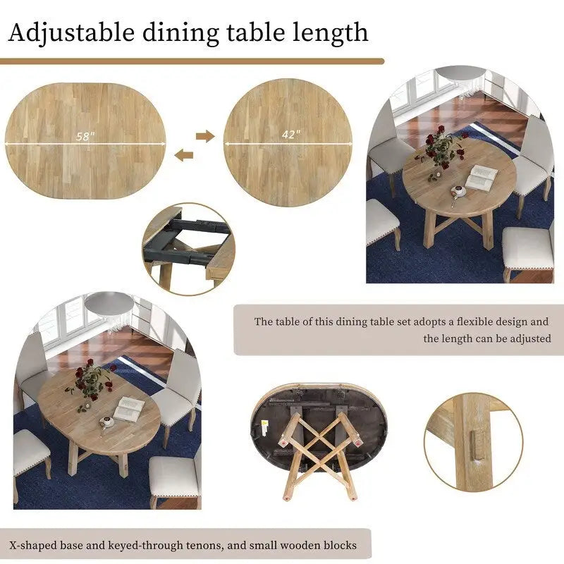 Tavolo da pranzo rotondo, tavolo rotondo allungabile stile rustico, tavolo da cucina in legno da 16 posti
