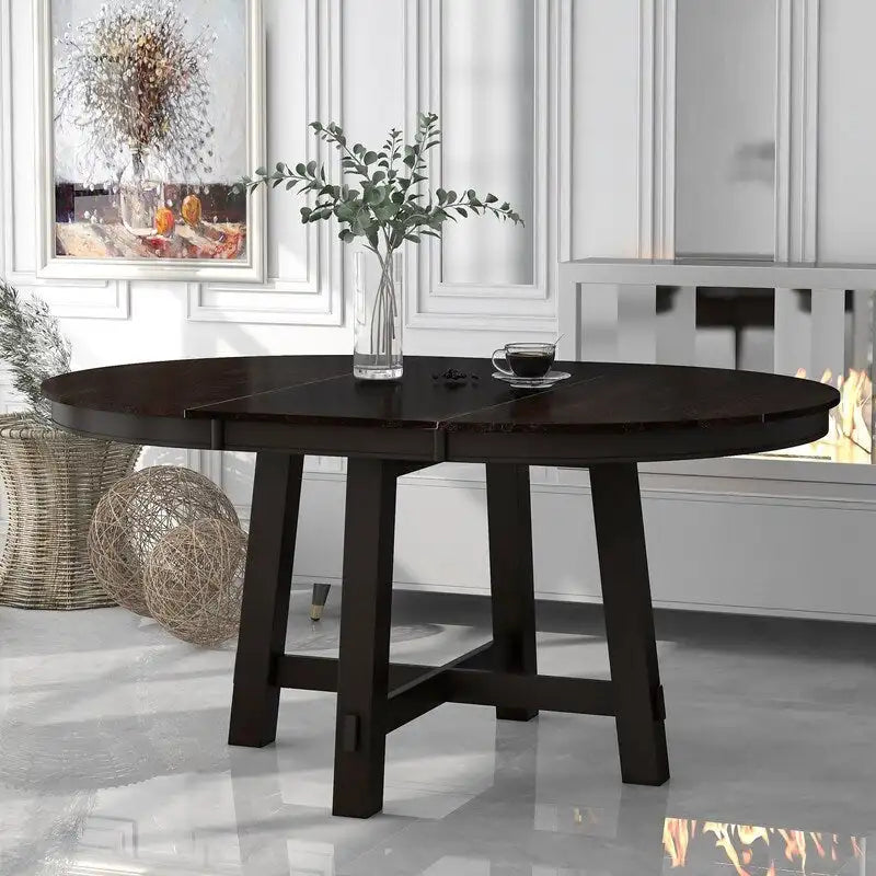 Tavolo da pranzo rotondo, tavolo rotondo allungabile stile rustico, tavolo da cucina in legno da 16 posti