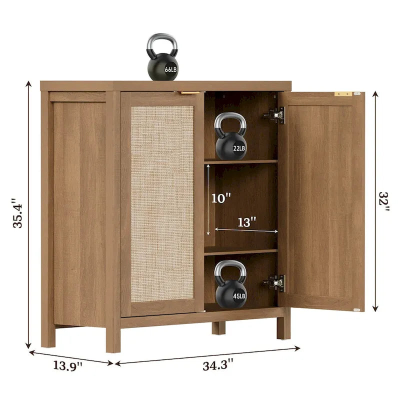 SICOTAS Rattan Sideboard Buffet Set of 2 with 2 Doors - N/A