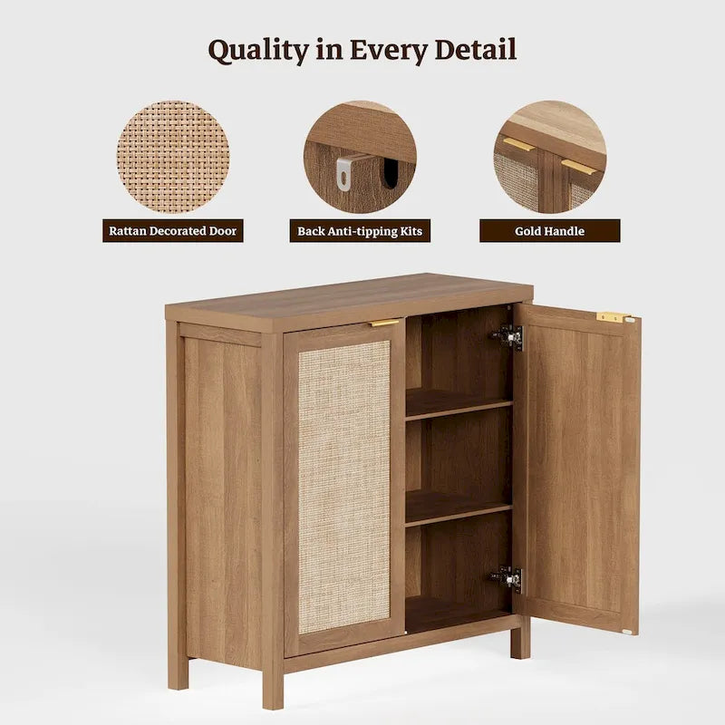 SICOTAS Rattan Sideboard Buffet Set of 2 with 2 Doors - N/A