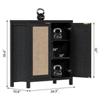 SICOTAS Rattan Sideboard Buffet Set of 2 with 2 Doors - N/A