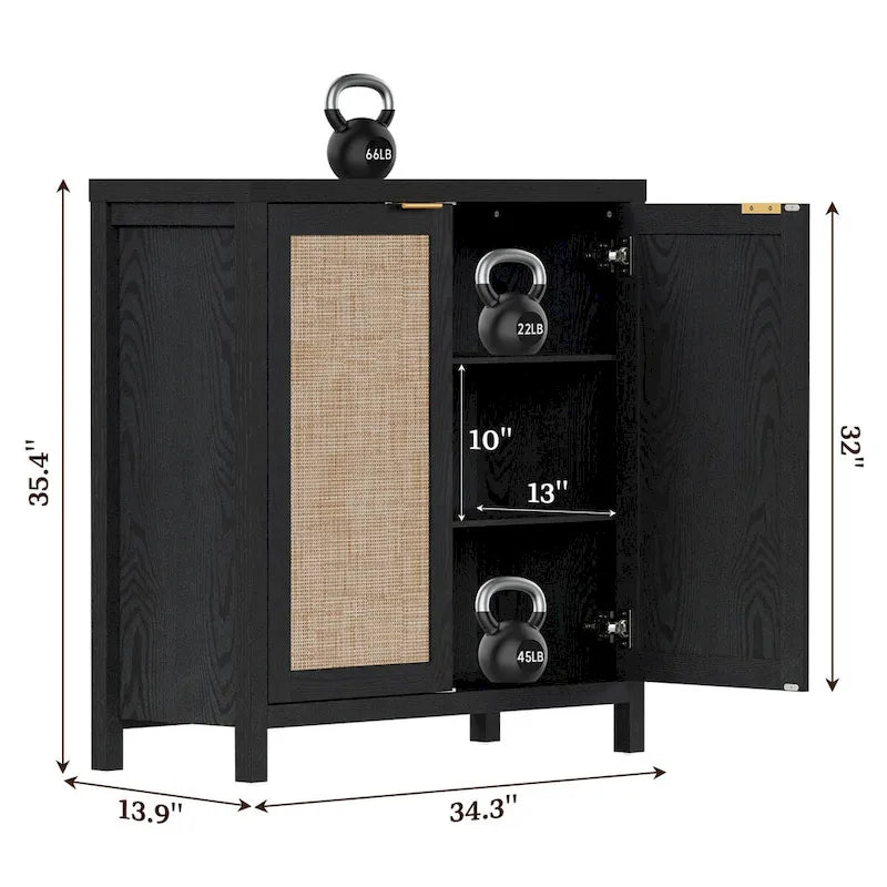 SICOTAS Rattan Sideboard Buffet Set of 2 with 2 Doors - N/A