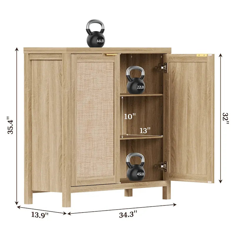 SICOTAS Rattan Sideboard Buffet Set of 2 with 2 Doors - N/A