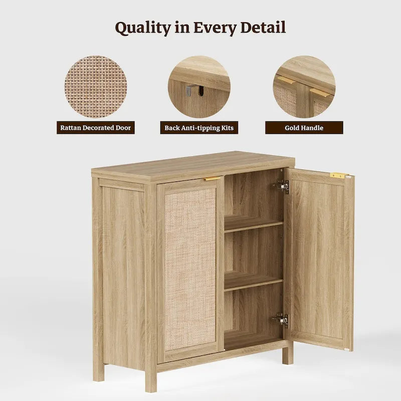SICOTAS Rattan Sideboard Buffet Set of 2 with 2 Doors - N/A