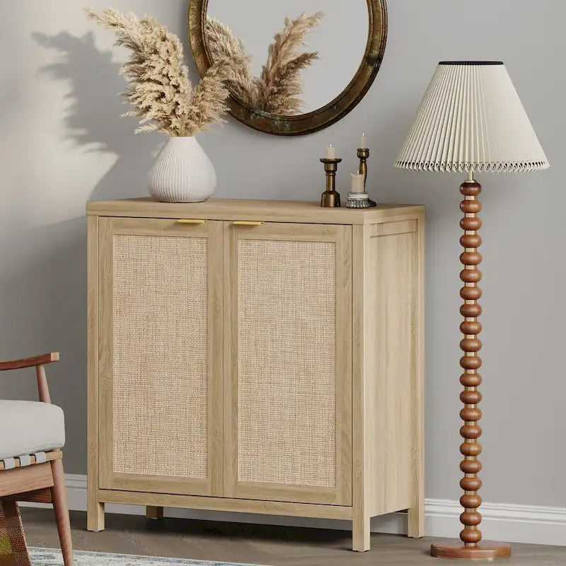 SICOTAS Rattan Sideboard Buffet Set of 2 with 2 Doors - N/A