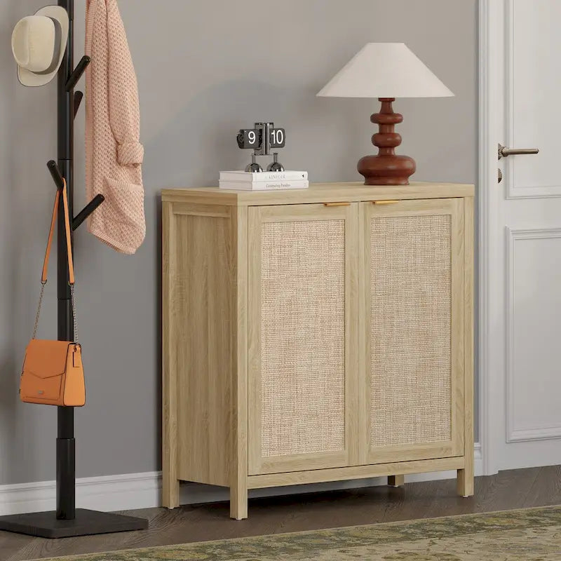 SICOTAS Rattan Sideboard Buffet Set of 2 with 2 Doors - N/A