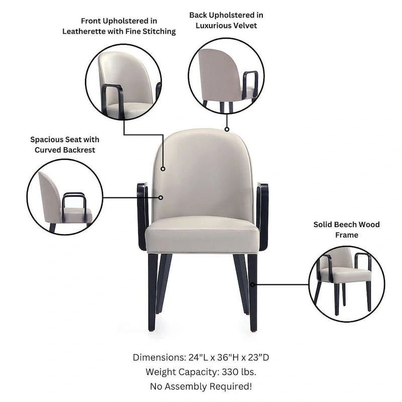 Sedia da Pranzo con Braccioli Imbottita in Similpelle e Velluto Hillman Moderna Manhattan Comfort