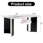 tavolo da pranzo rettangolare, piano in finto marmo bianco, gambe del tavolo in MDF con strisce decorative in metallo dorato