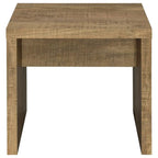 Nette 24 Inch End Table with Rough Hewn Saw Marks, Wood, Natural Brown