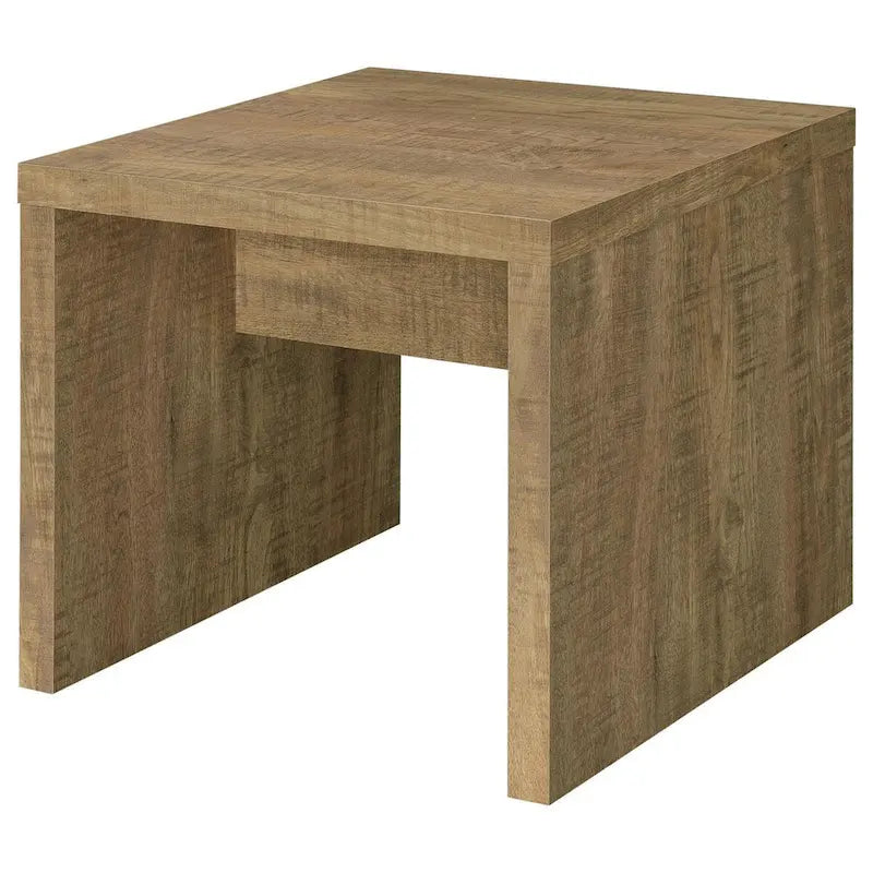 Nette 24 Inch End Table with Rough Hewn Saw Marks, Wood, Natural Brown