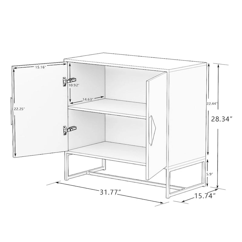 Credenza a 2 ante con maniglia quadrata in legno massiccio
