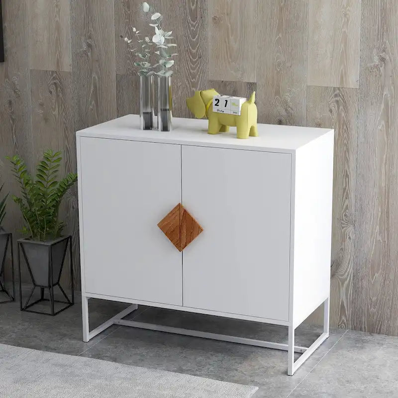 Credenza a 2 ante con maniglia quadrata in legno massiccio
