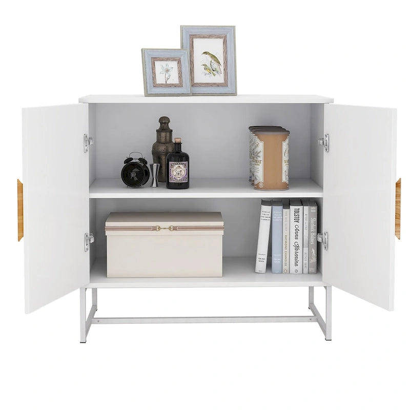 Credenza a 2 ante con maniglia quadrata in legno massiccio