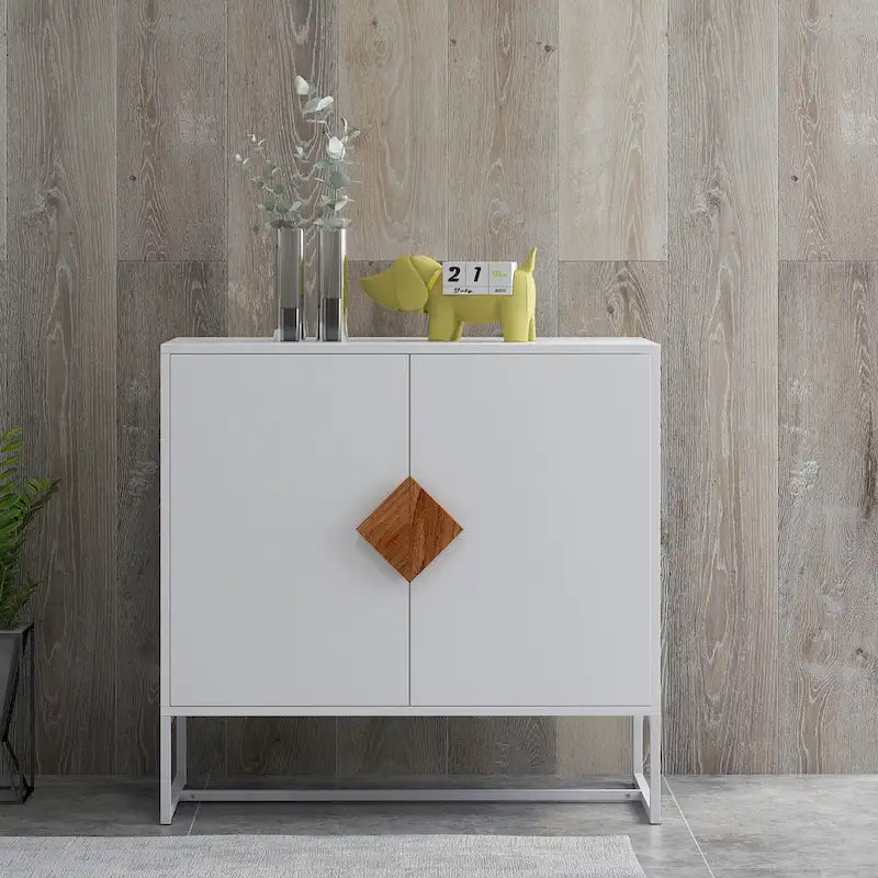 Credenza a 2 ante con maniglia quadrata in legno massiccio