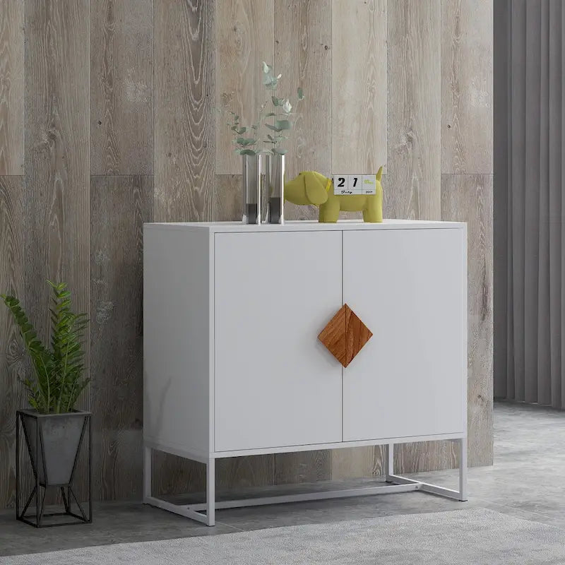 Credenza a 2 ante con maniglia quadrata in legno massiccio