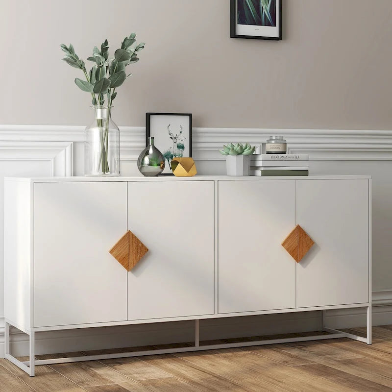 Credenza a 2 ante con maniglia quadrata in legno massiccio