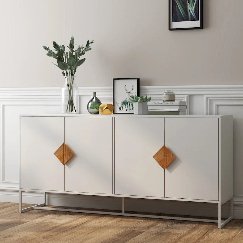 Credenza a 2 ante con maniglia quadrata in legno massiccio