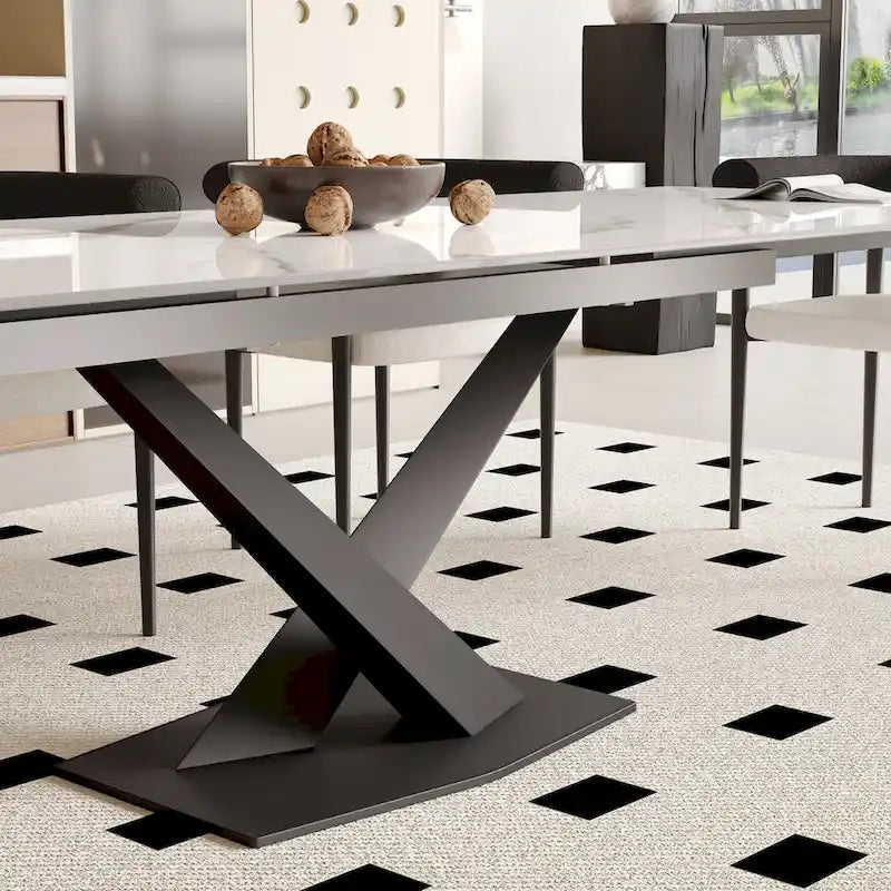 94.48 Modern Extendable Rectangular Sintered Stone Dining Table For 8 person