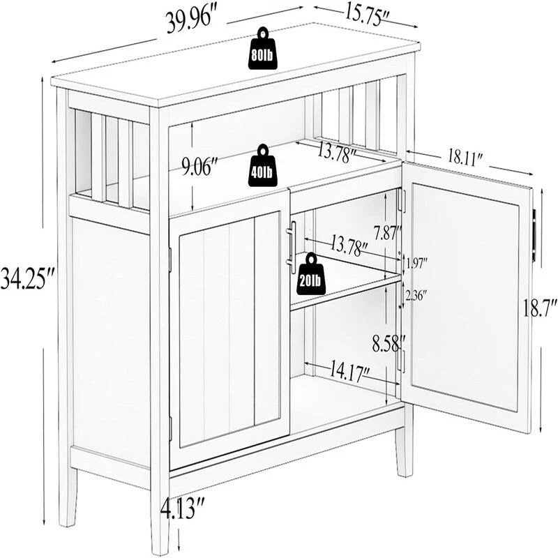 White Storage Cabinet with 2 Doors and Open Shelf