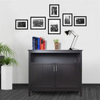 White Storage Cabinet with 2 Doors and Open Shelf