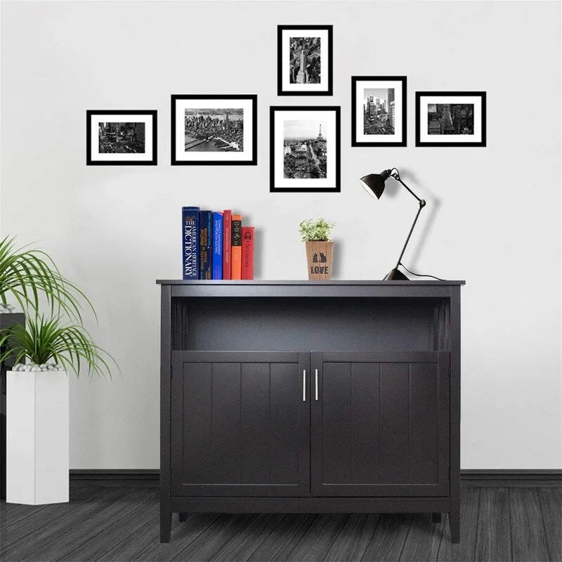 White Storage Cabinet with 2 Doors and Open Shelf
