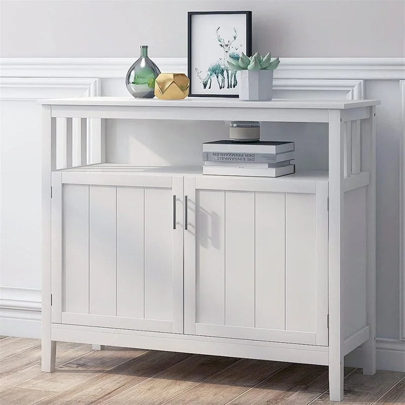 White Storage Cabinet with 2 Doors and Open Shelf