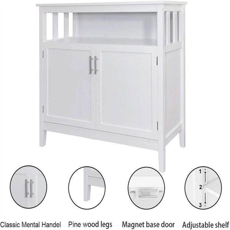White Storage Cabinet with 2 Doors and Open Shelf