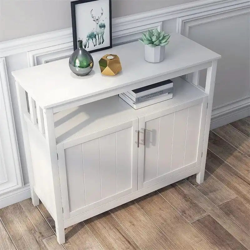 White Storage Cabinet with 2 Doors and Open Shelf