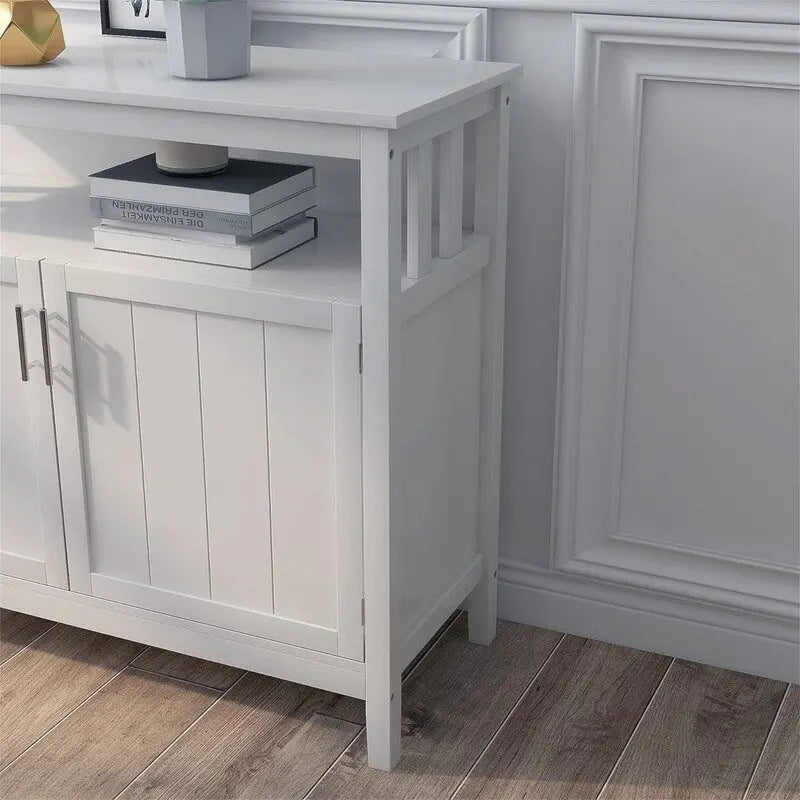 White Storage Cabinet with 2 Doors and Open Shelf