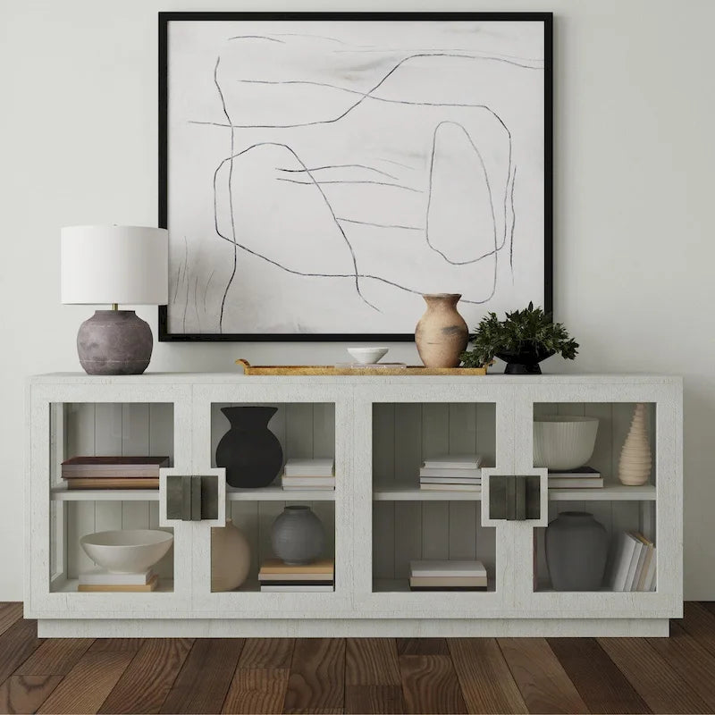 Classic Home Larson 90 Credenza in Pino Riciclato e Vetro
