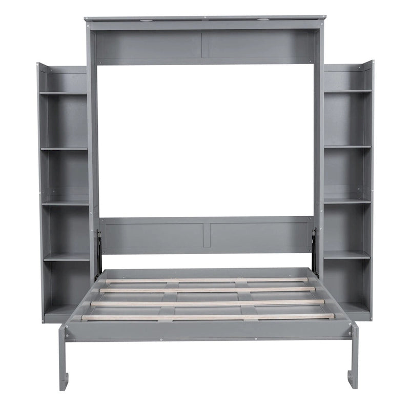 Nestfair Queen Size Murphy Bed Wall Bed with Shelves and LED Lights