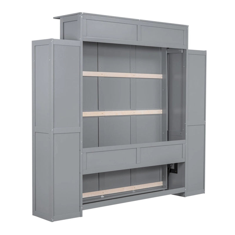 Nestfair Queen Size Murphy Bed Wall Bed with Shelves and LED Lights