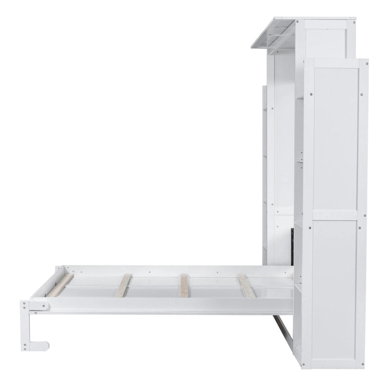 Nestfair Queen Size Murphy Bed Wall Bed with Shelves and LED Lights