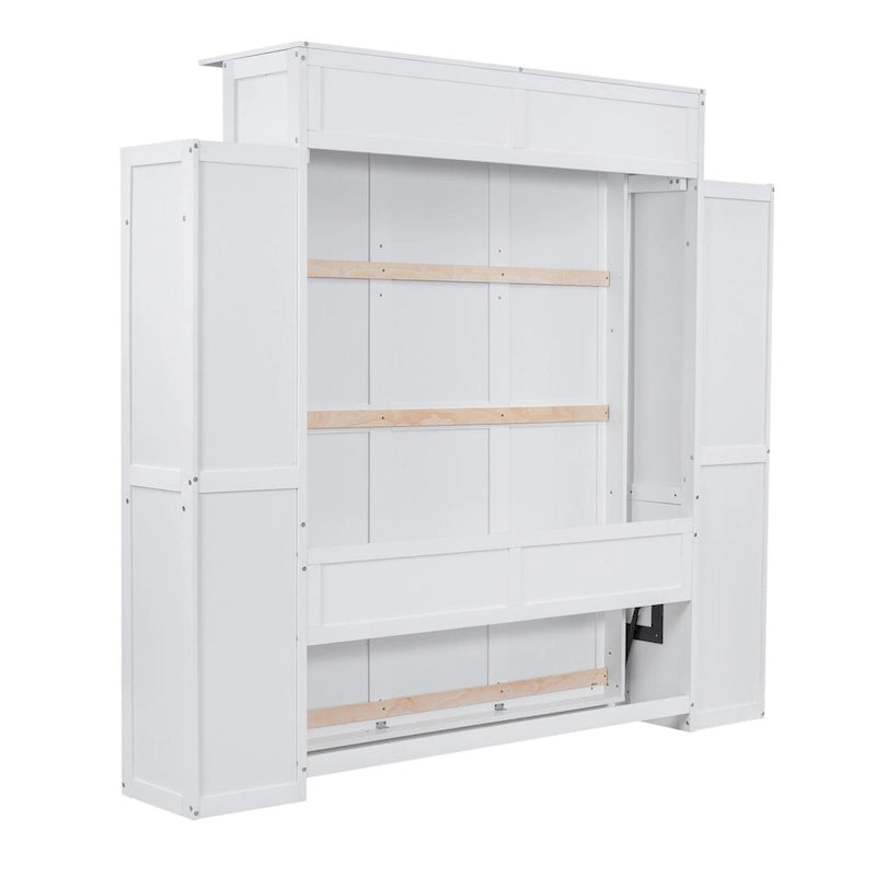 Nestfair Queen Size Murphy Bed Wall Bed with Shelves and LED Lights