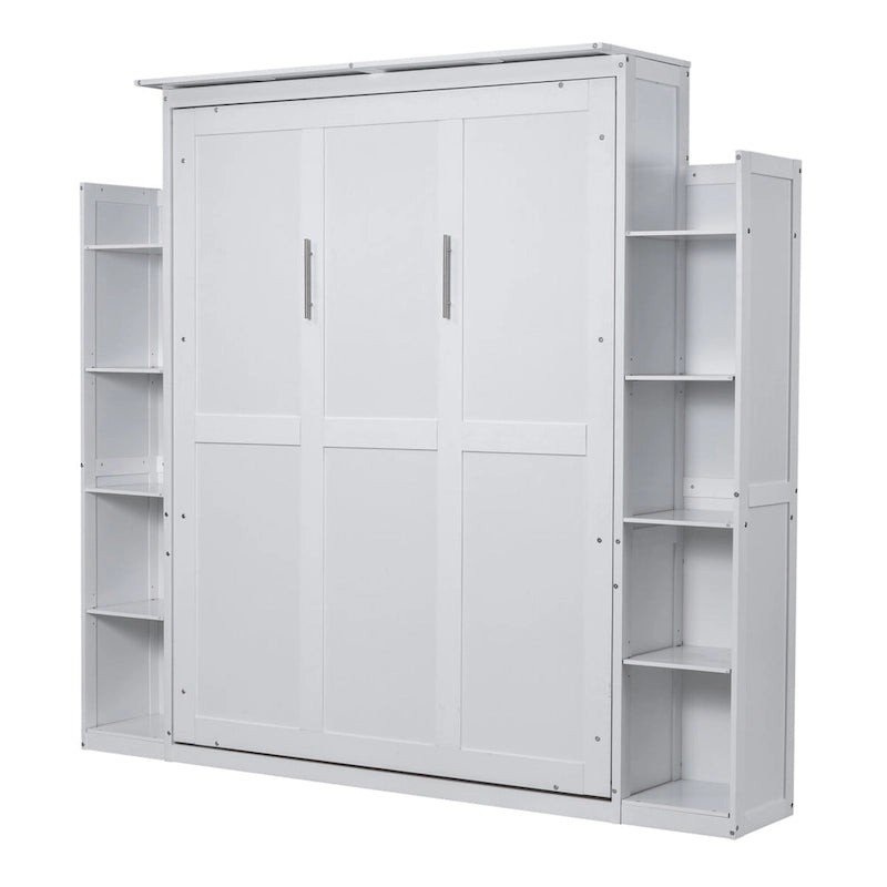 Nestfair Queen Size Murphy Bed Wall Bed with Shelves and LED Lights