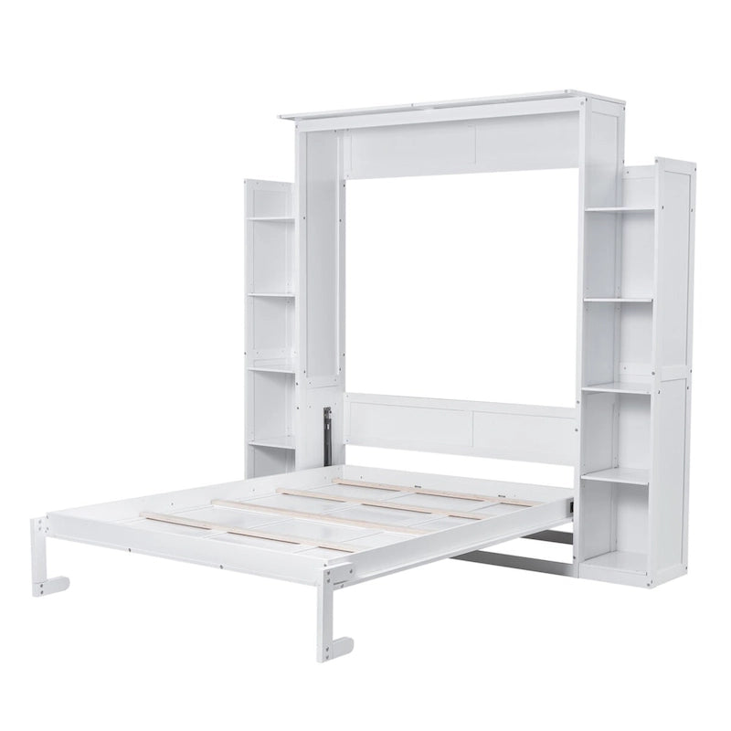 Nestfair Queen Size Murphy Bed Wall Bed with Shelves and LED Lights