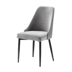 Gene 19 Inch Side Dining Chairs Set of 2, Tall Curved Back, Gray Velvet, Black Metal