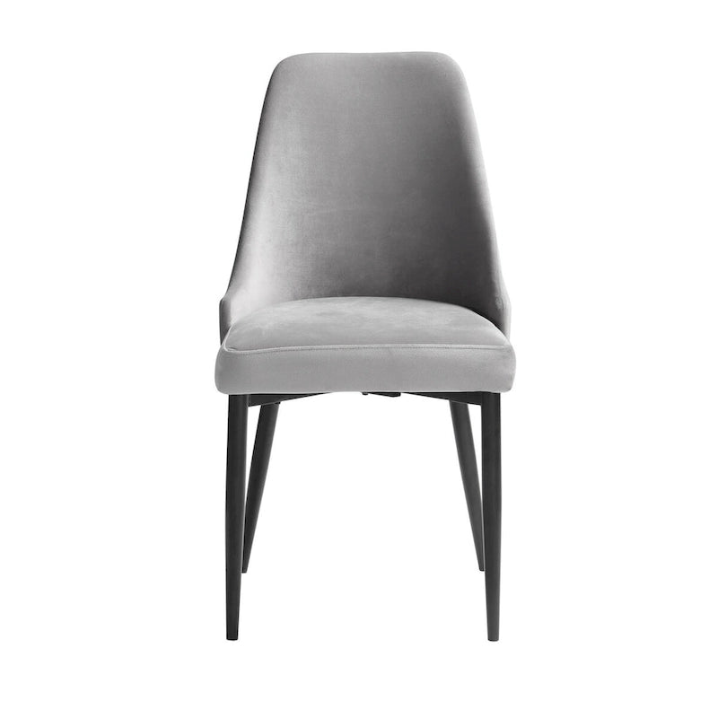 Gene 19 Inch Side Dining Chairs Set of 2, Tall Curved Back, Gray Velvet, Black Metal