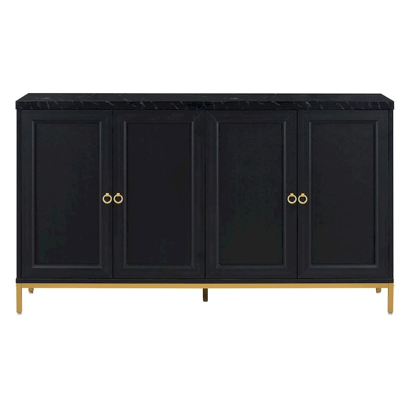 Black & Light Grey 4-Door Sideboard with Faux Marble Top - 59.3 Inch