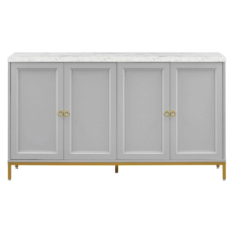 Credenza a 4 ante nera e grigio chiaro con piano effetto marmo - 150,6 cm